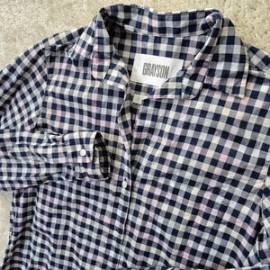 Grayson Top Women 01 XS Blue Pink Gingham Check The Hero Button Up Work Academia